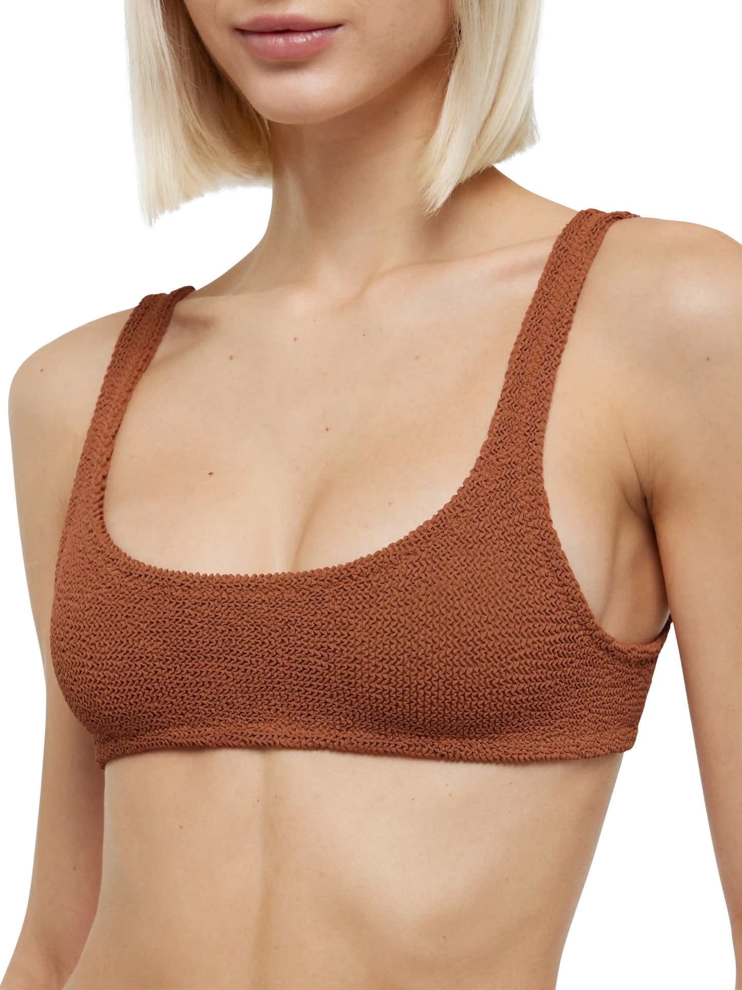 Bikini a bralette Naima Naomi in tessuto crinkle camello