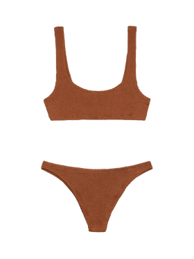 Bikini a bralette Naima Naomi in tessuto crinkle camello