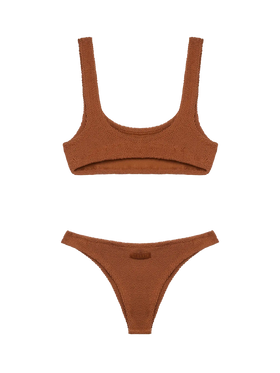 Bikini a bralette Naima Naomi in tessuto crinkle camello