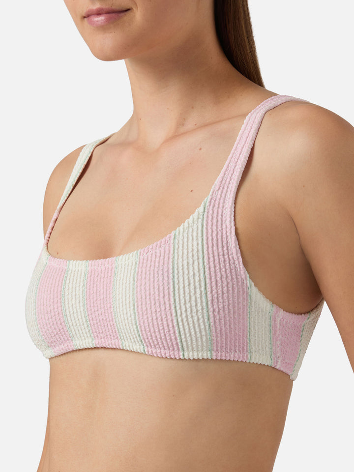 Slip mare Elise classico in tessuto crinkle a righe rosa e bianche
