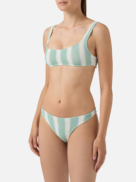 Naima Elise green striped crinkle bikini