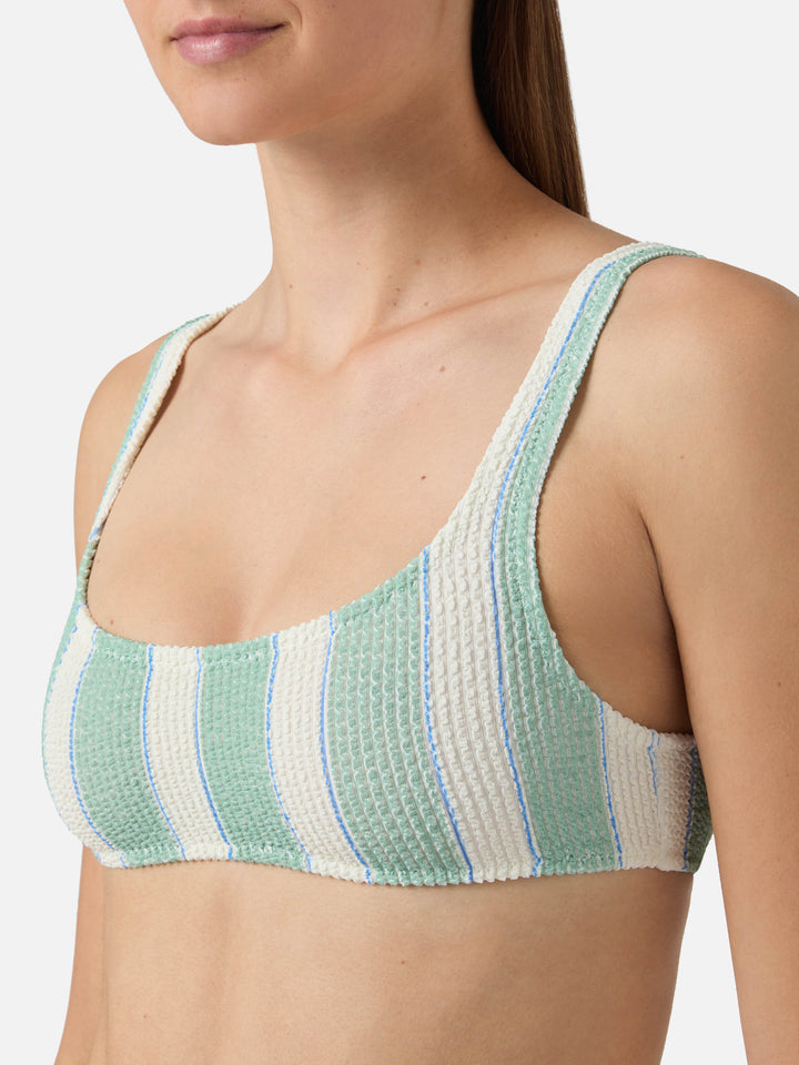 Top de bikini bralette Naima en tejido crinkle a rayas verdes 