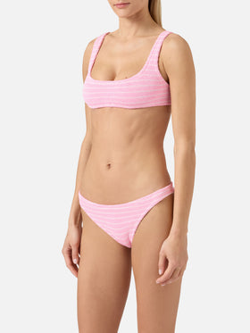 Naima Naomi pink striped crinkle bikini