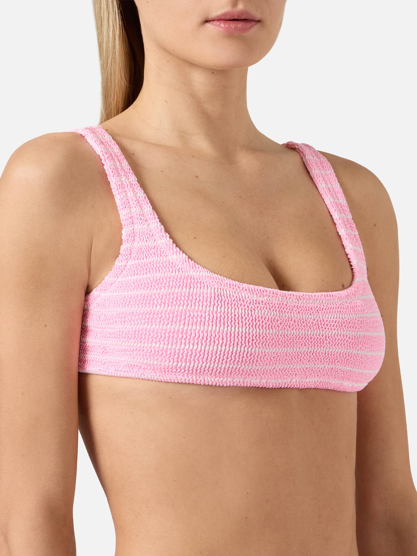 Naima Naomi pink striped crinkle bikini