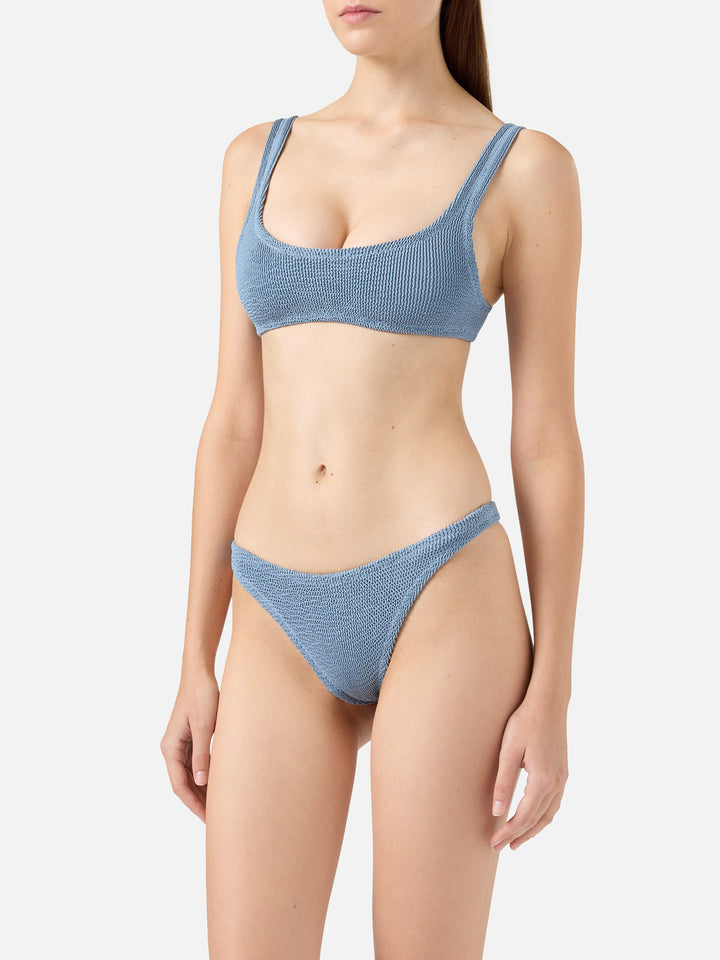 Naomi avio blue crinkle cheeky swim briefs - Naima avio blue crinkle classic bralette top