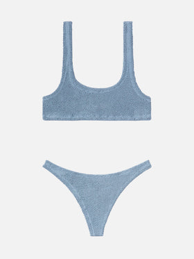Naomi avio blue crinkle cheeky swim briefs - Naima avio blue crinkle classic bralette top