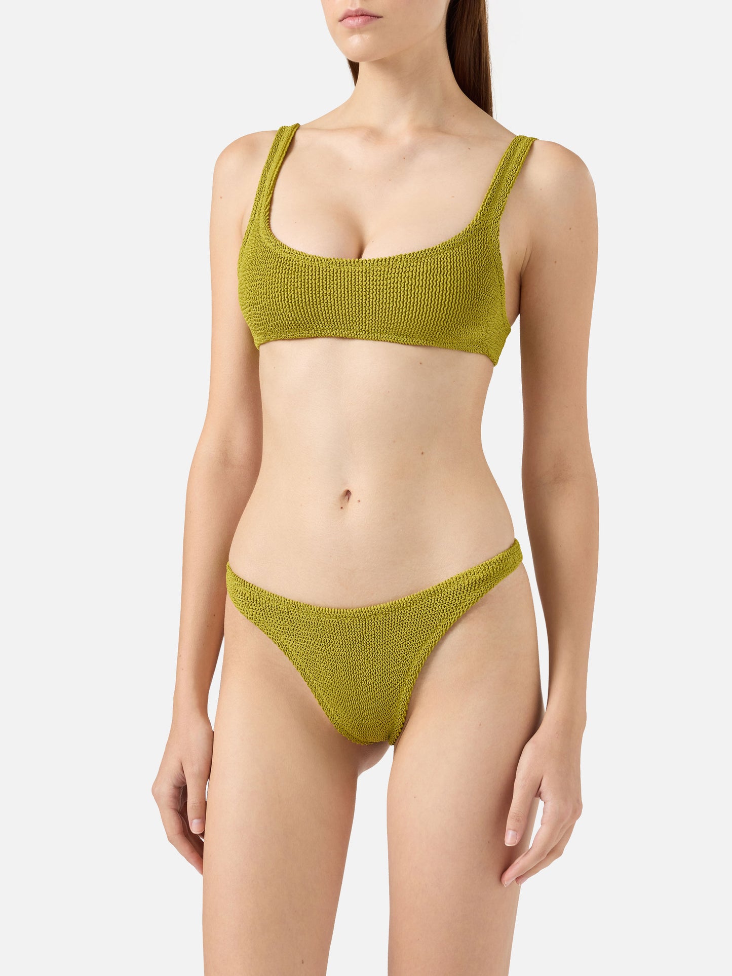 Naima crinkle classico top a bralette pistacchio - Naomi slip mare cheeky in crinkle color pistacchio