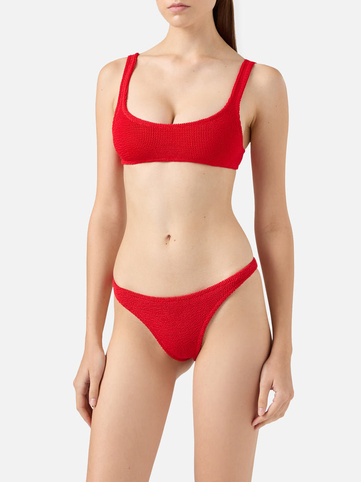 Naomi red crinkle cheeky swim briefs - Naima red crinkle classic bralette top