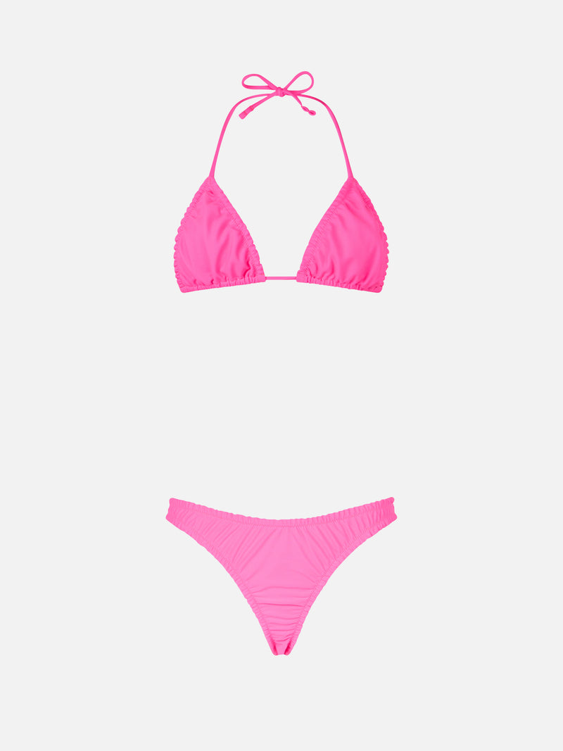 Damen-Triangel-Bikini in Neonrosa mit Rüschen von Nilly Nalu