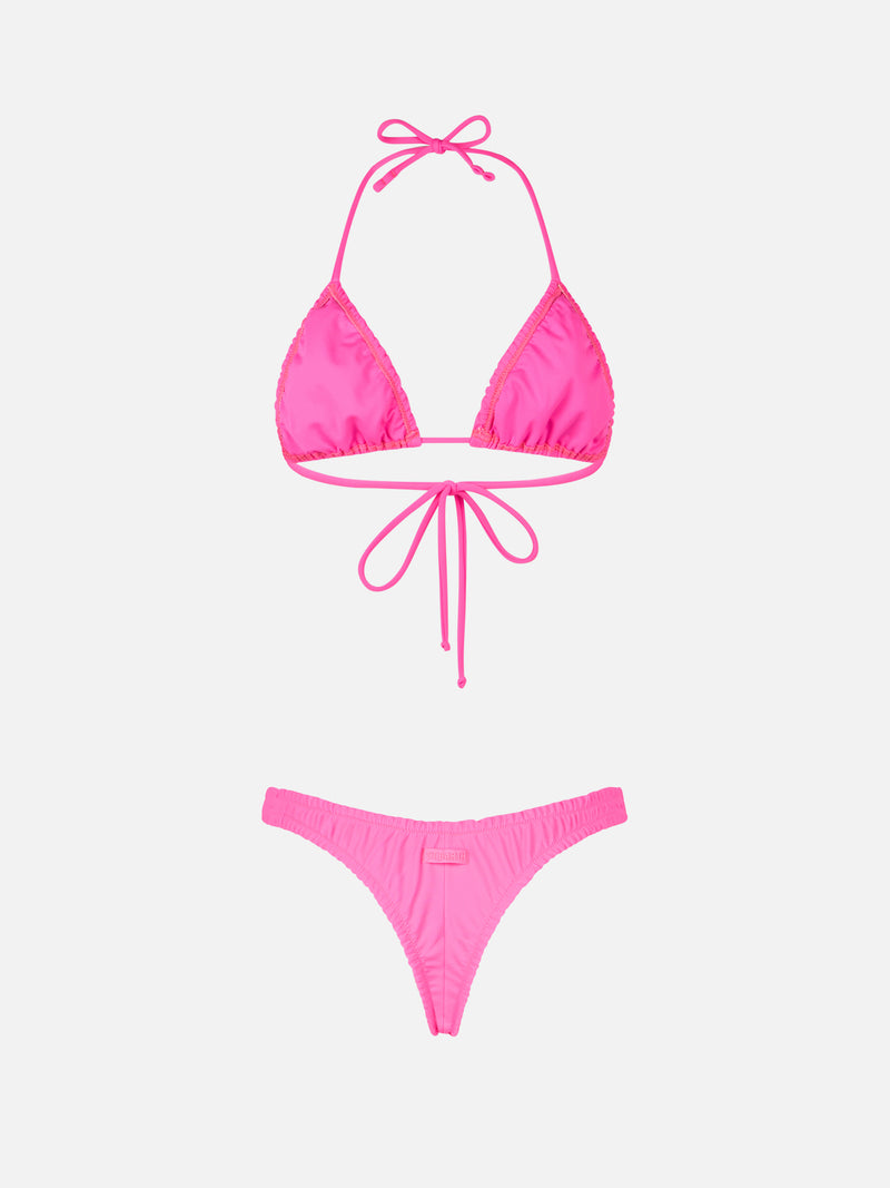 Damen-Triangel-Bikini in Neonrosa mit Rüschen von Nilly Nalu