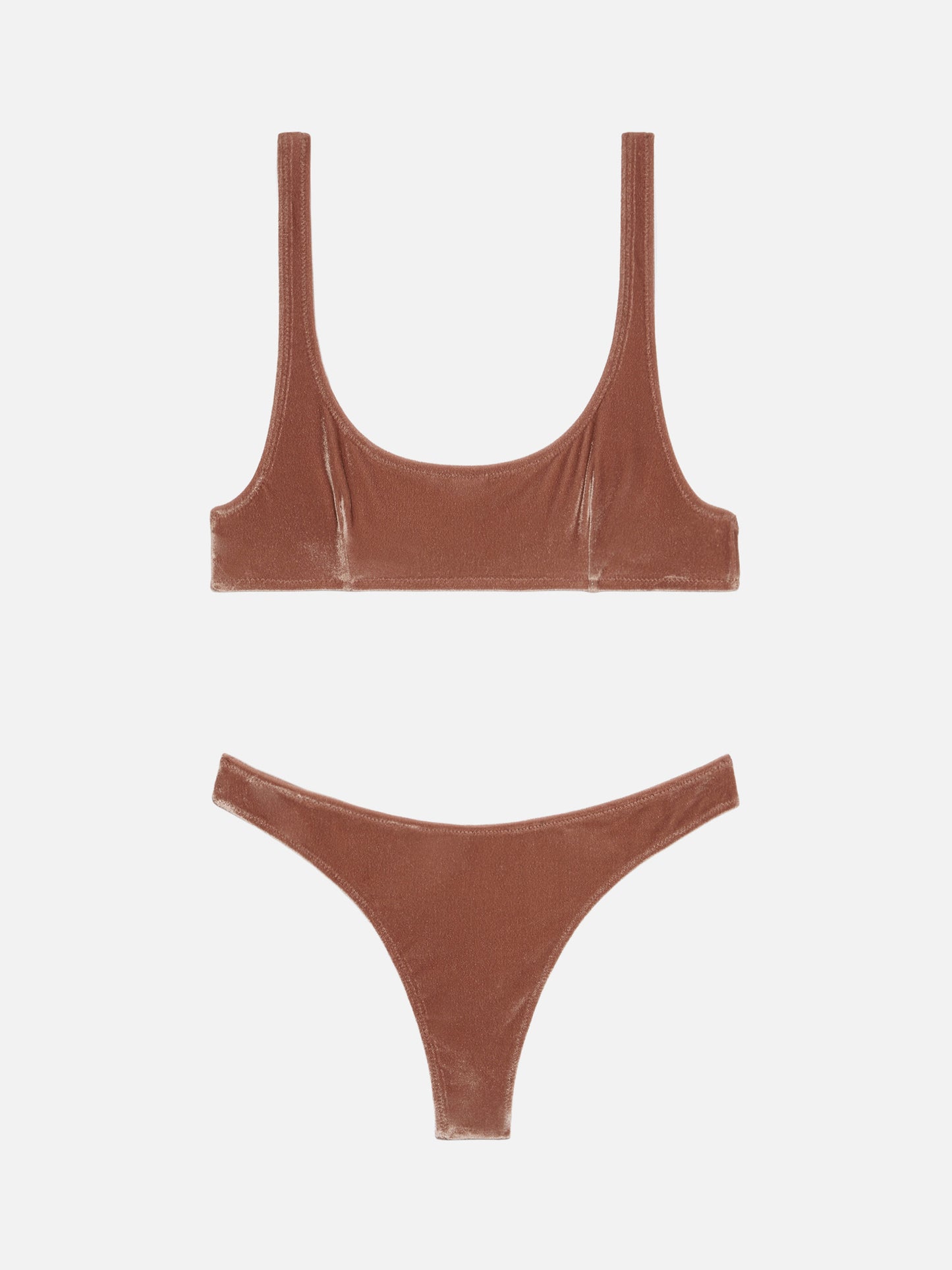 Naomi camel brown velvet cheeky swim briefs - Naima camel brown velvet classic bralette top