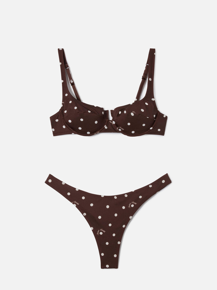Amira Naomi brown white polka dot bikini