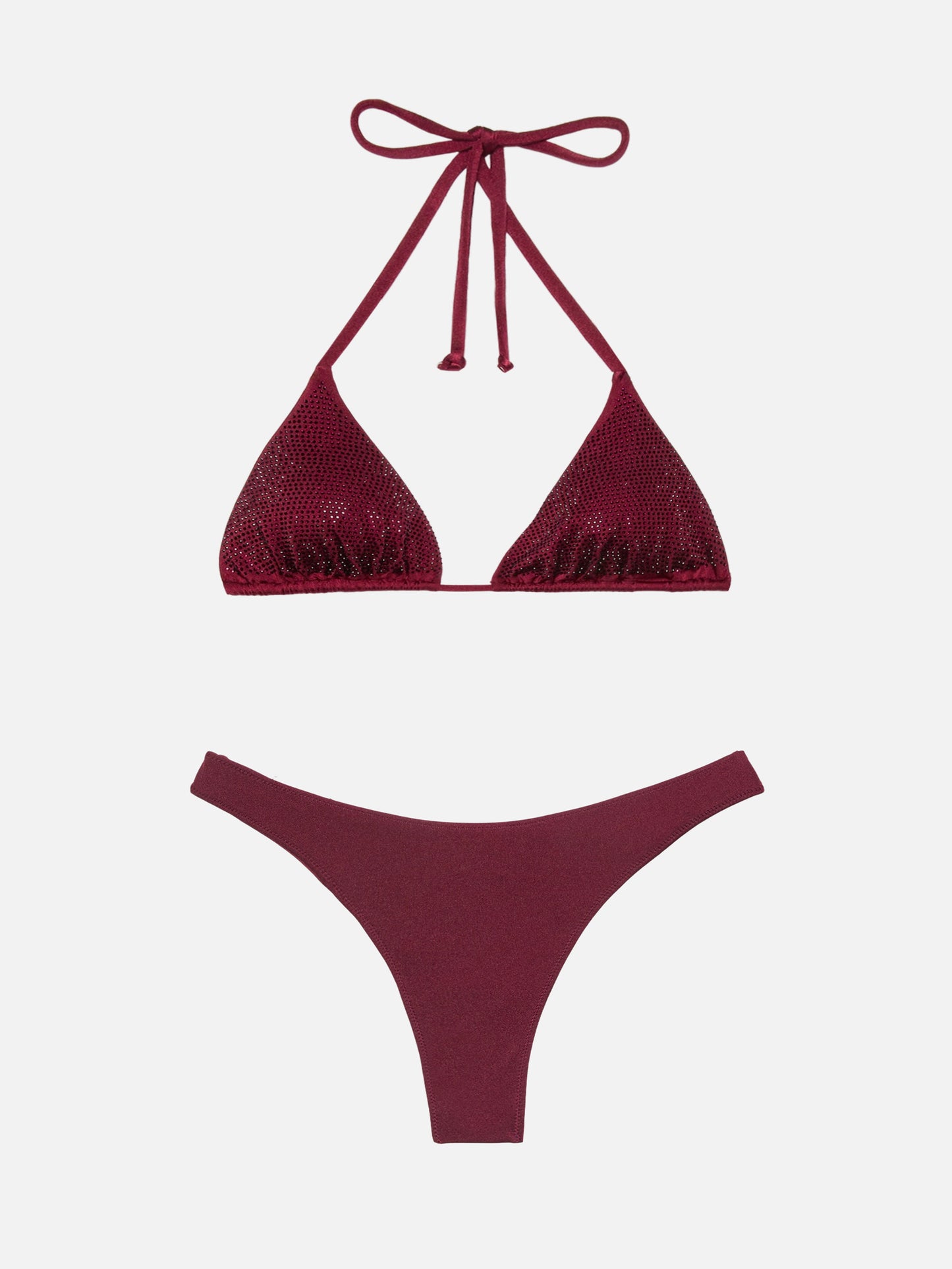 Naomi burgundy cheeky swim briefs with rhinestone embellishment - Annabelle triangle top swimsuit with rhinestones