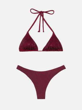 Naomi burgundy cheeky swim briefs with rhinestone embellishment - Annabelle triangle top swimsuit with rhinestones