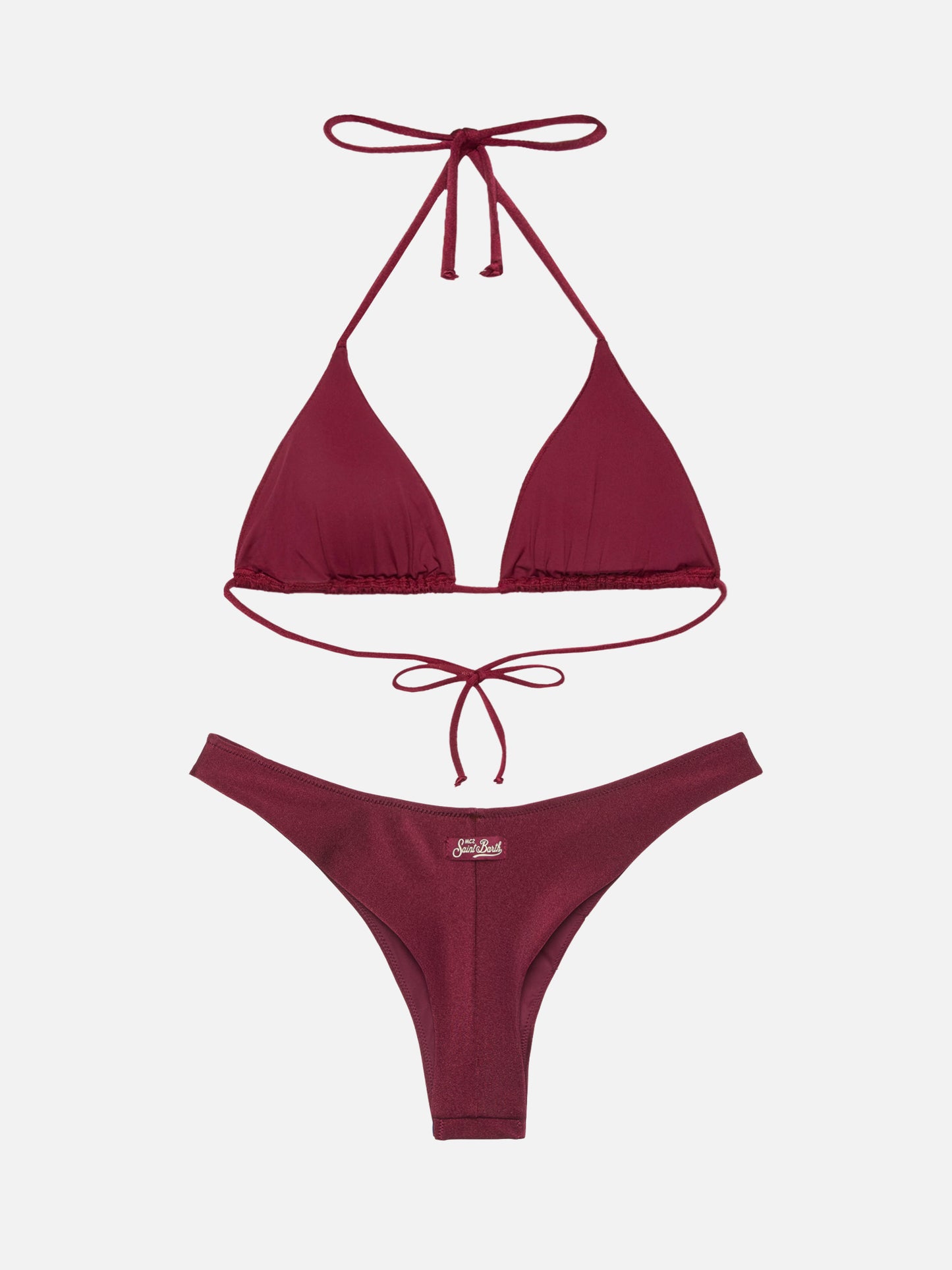 Naomi burgundy cheeky swim briefs with rhinestone embellishment - Annabelle triangle top swimsuit with rhinestones