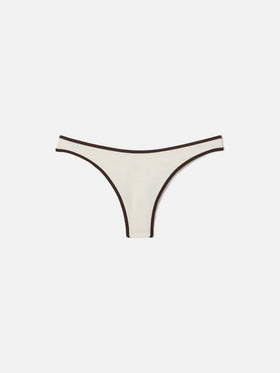 Slip mare Naomi String modello brasiliana panna con profili a contrasto