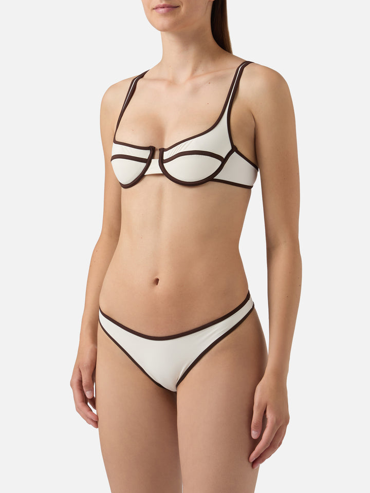 Amira String Naomi String cream and brown contrast trim bikini