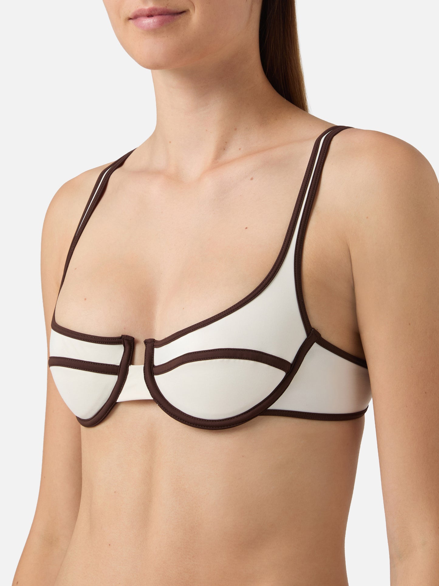 Amira String Naomi String cream and brown contrast trim bikini