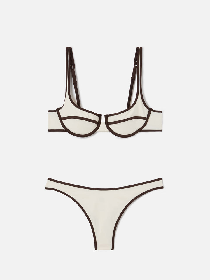 Amira String Naomi String cream and brown contrast trim bikini
