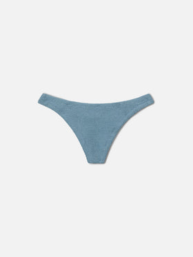 Naomi brazilian bikini bottoms in avio blue lurex crinkle fabric