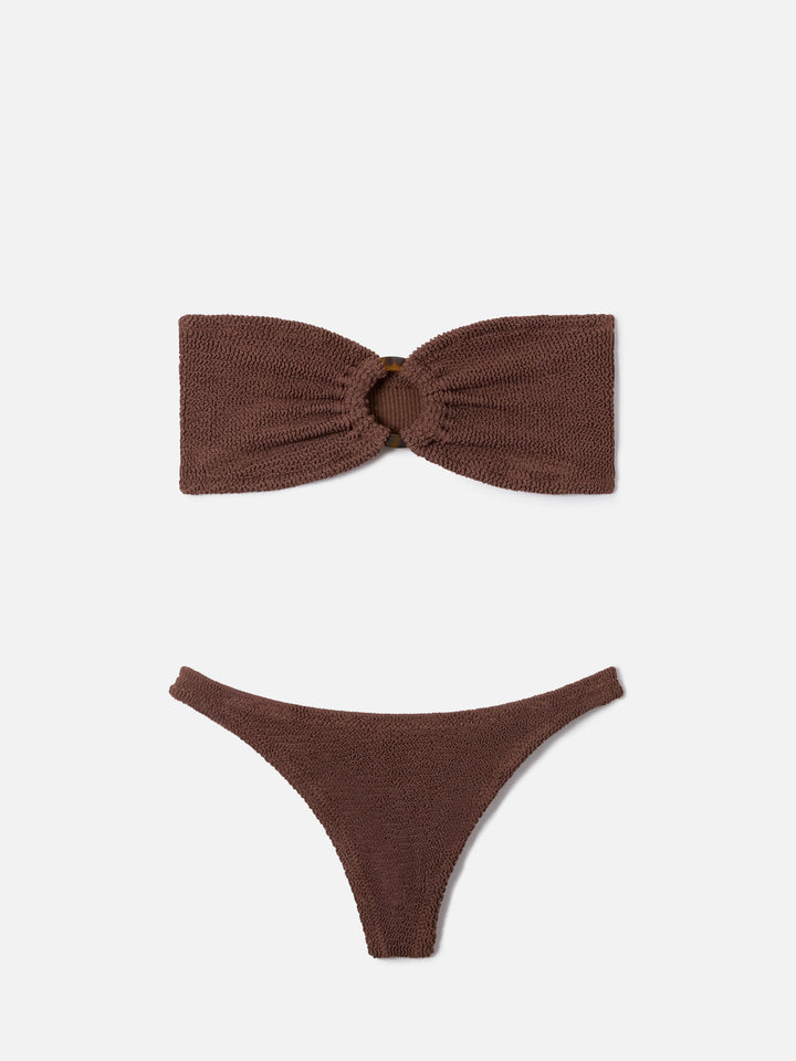 Yulia Naomi brown crinkle bandeau bikini