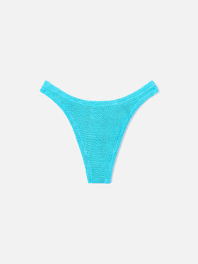 Slip mare Naomi modello brasiliana in tessuto crinkle turchese