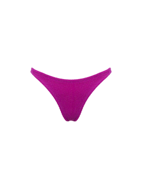 Woman fuchsia lurex crinkle cheeky swim briefs Naomi