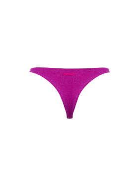 Woman fuchsia lurex crinkle cheeky swim briefs Naomi