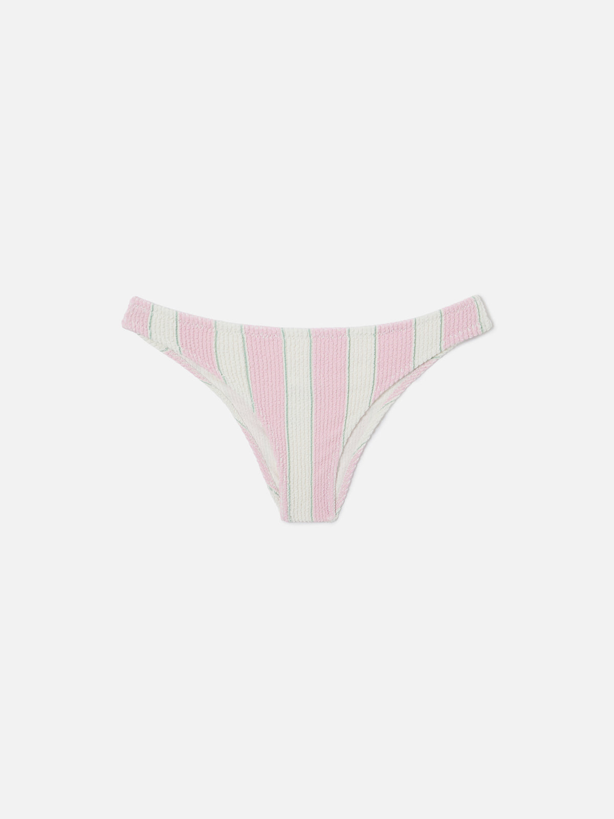 Classic Elise bikini bottoms in pink and white striped crinkle fabric