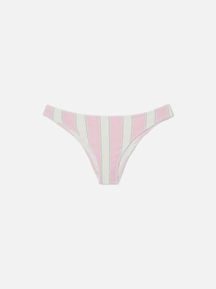 Classic Elise bikini bottoms in pink and white striped crinkle fabric