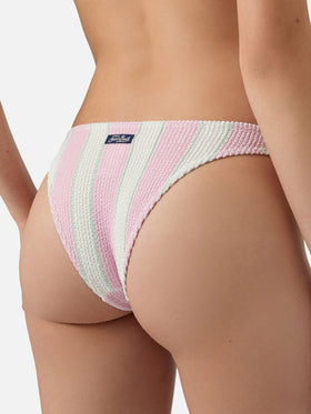 Classic Elise bikini bottoms in pink and white striped crinkle fabric