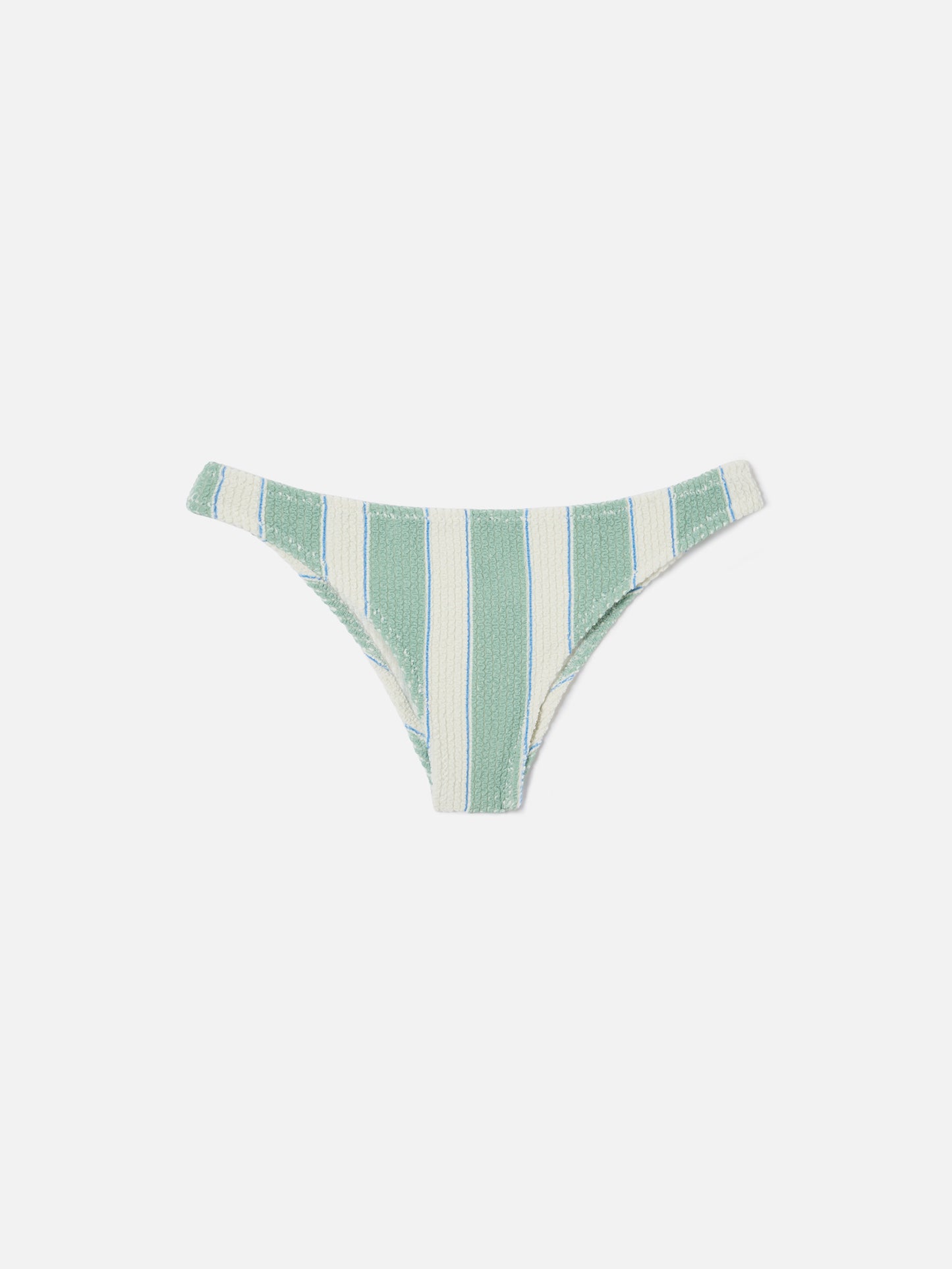 Classic Elise bikini bottoms in green and white striped crinkle fabric