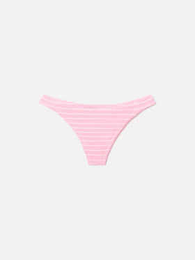 Naomi brazilian bikini bottoms in pink and white striped crinkle fabric