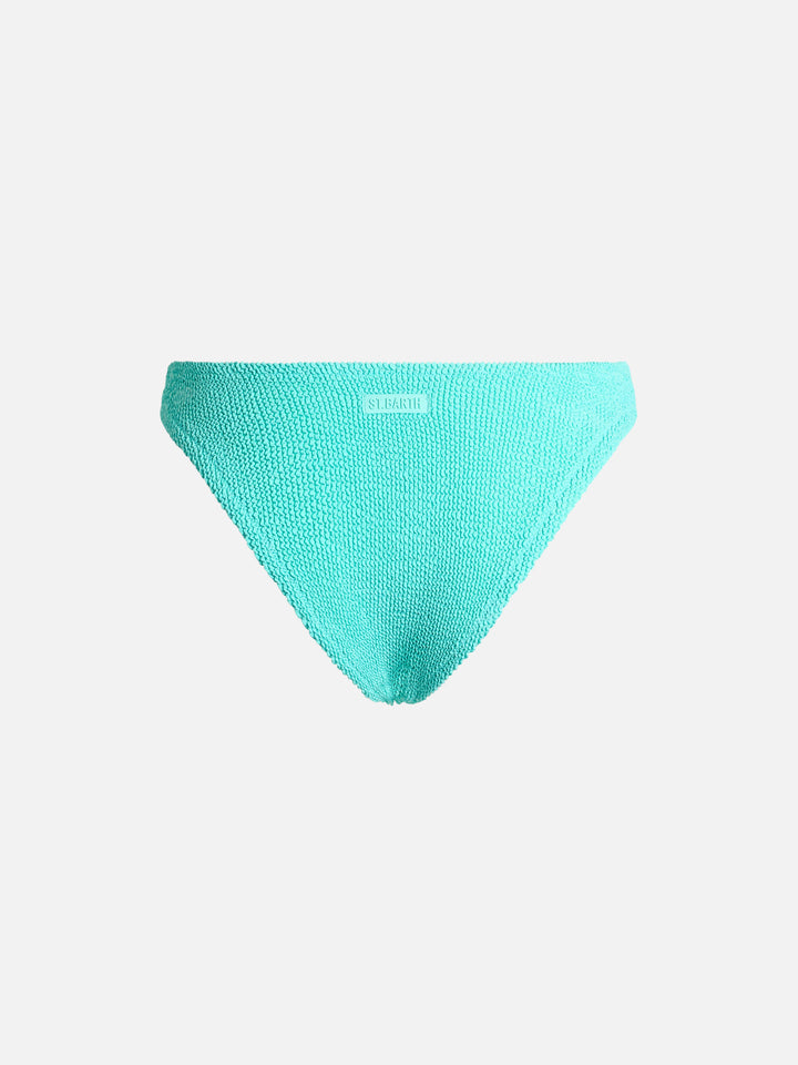Woman water green crinkle cheeky swim briefs Naomi