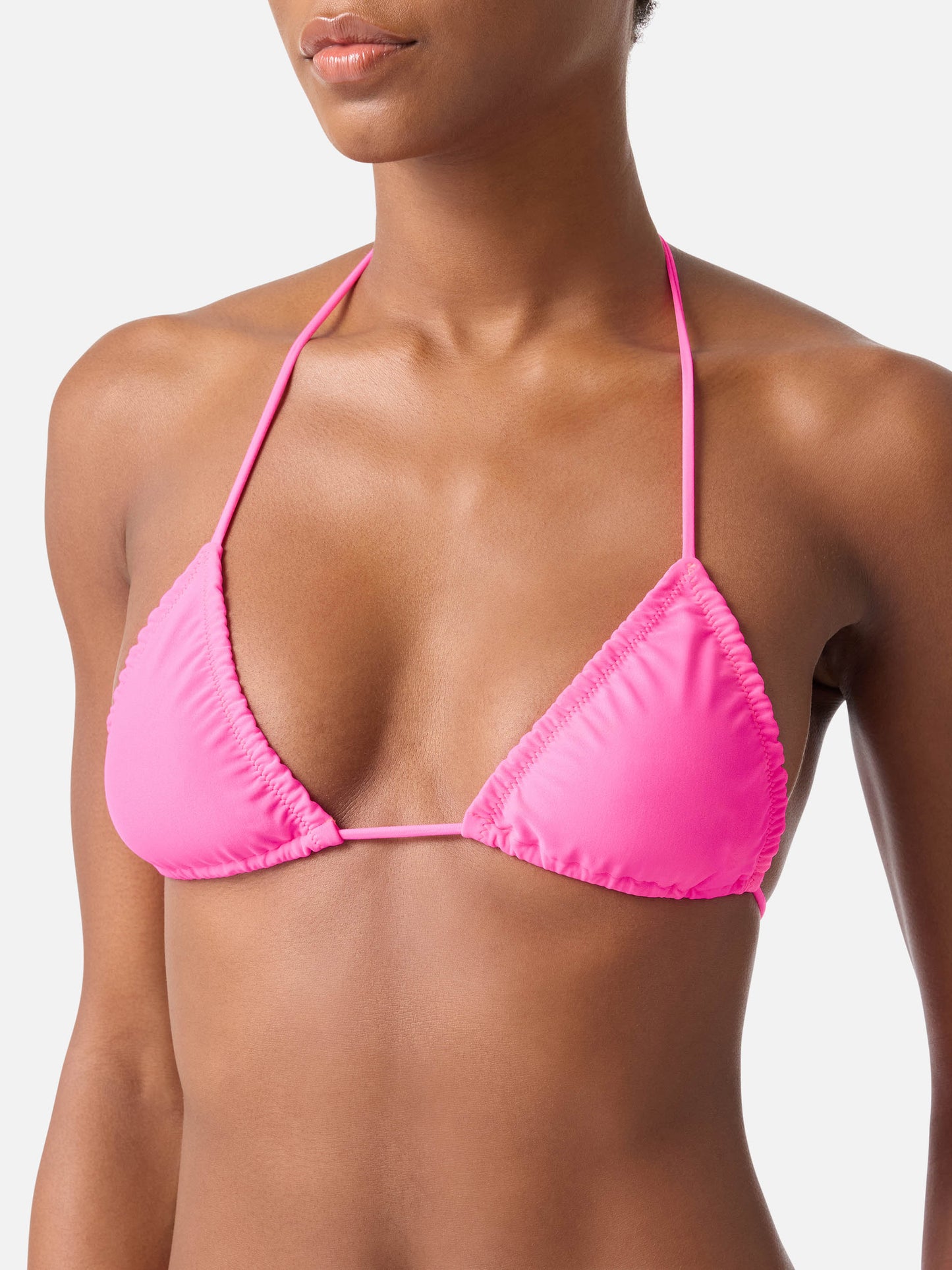 Fluo pink Nilly solid color triangle bikini top