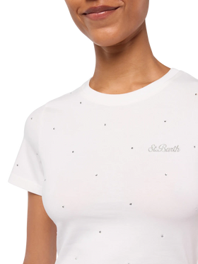 Nives cotton t-shirt with rhinestone embellishment - MC2 Saint Barth