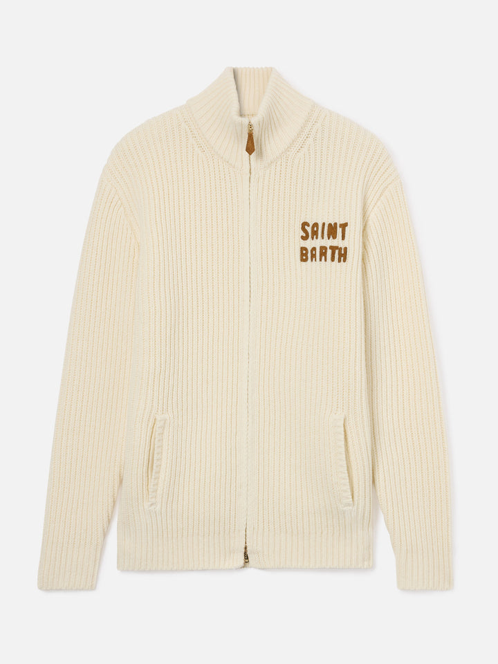 Off white Noire wool blend full-zip knit with logo embroidery