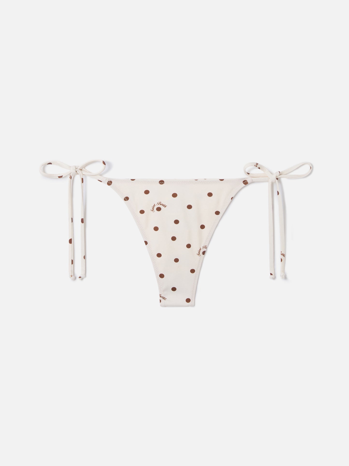 Norah thong bikini bottoms in beige with polka dot print