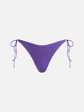 Woman purple crinkle cheekiest swim briefs Norah