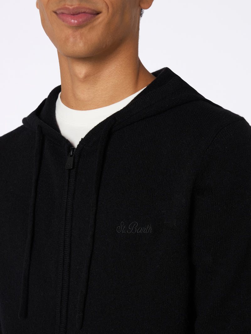 Man black lambswool hooded sweater Notting