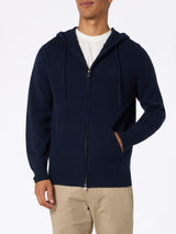 Man navy blue lambswool hooded sweater Notting