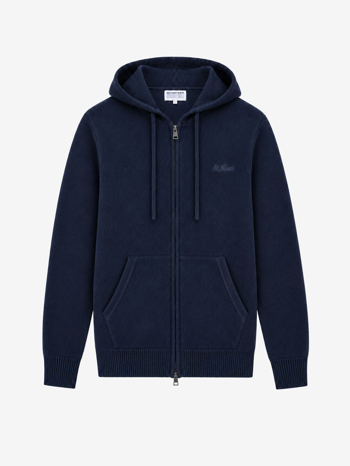 Navy blue Notting lambswool hooded full zip sweater