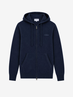 Navy blue Notting lambswool hooded full zip sweater
