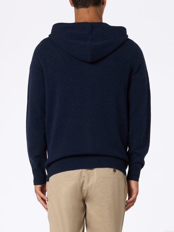 Man navy blue lambswool hooded sweater Notting