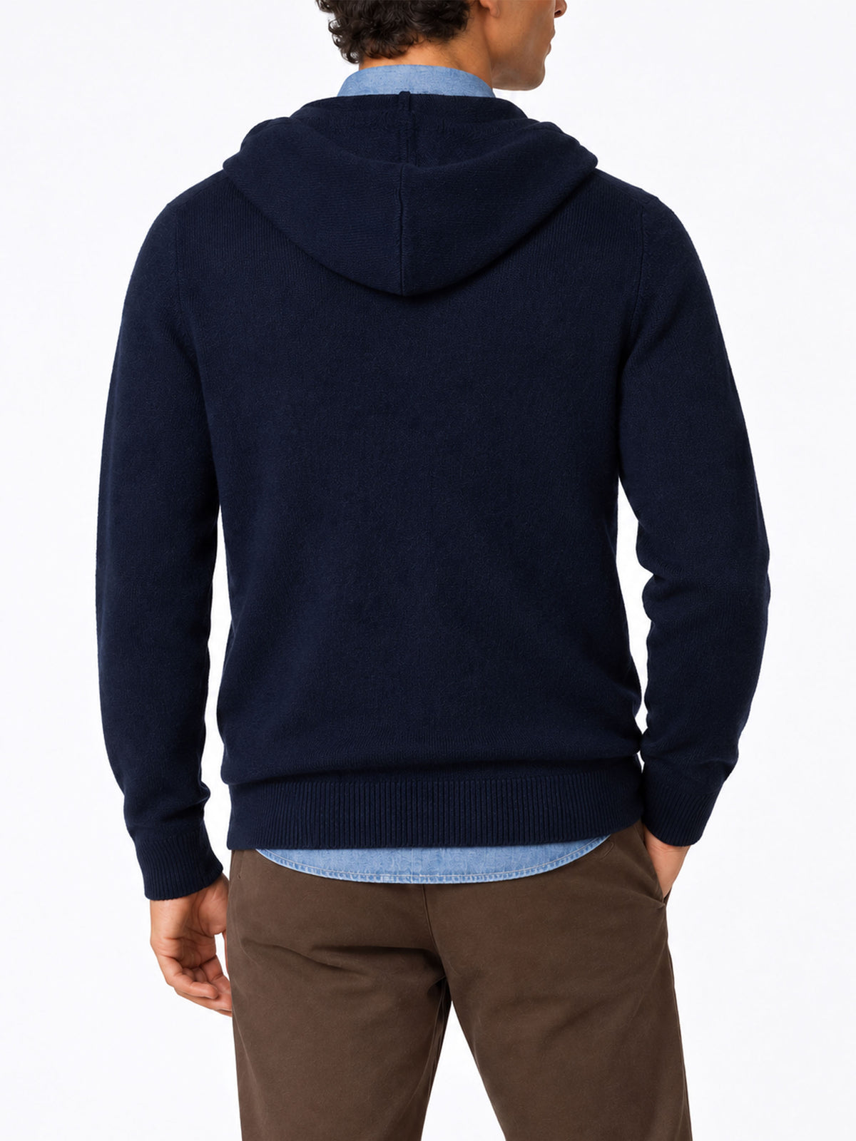 Navy blue Notting lambswool hooded full zip sweater