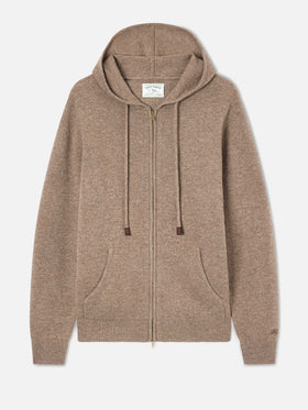 Maille à capuche Beige Notting en laine d'agneau avec fermeture zippée intégrale 