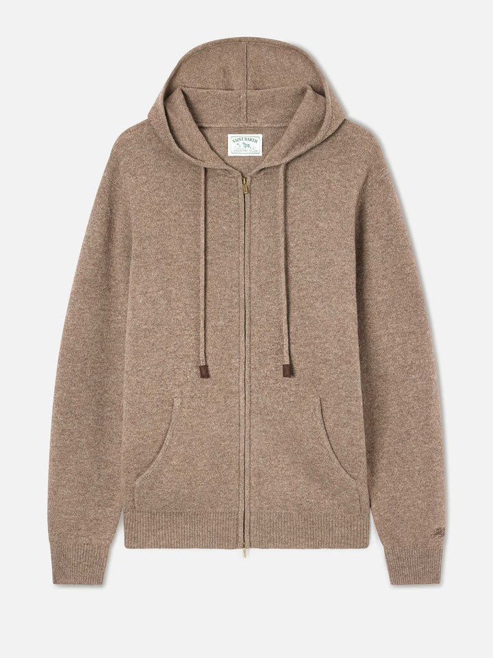 Beige Notting lambswool hooded knit with full zip