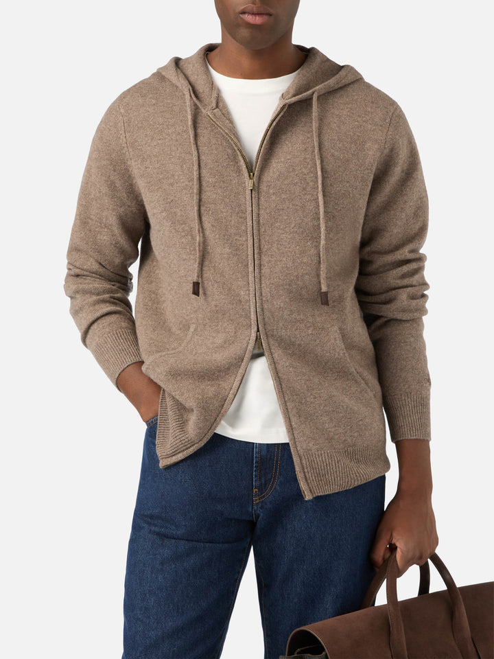 Beige Notting lambswool hooded knit with full zip