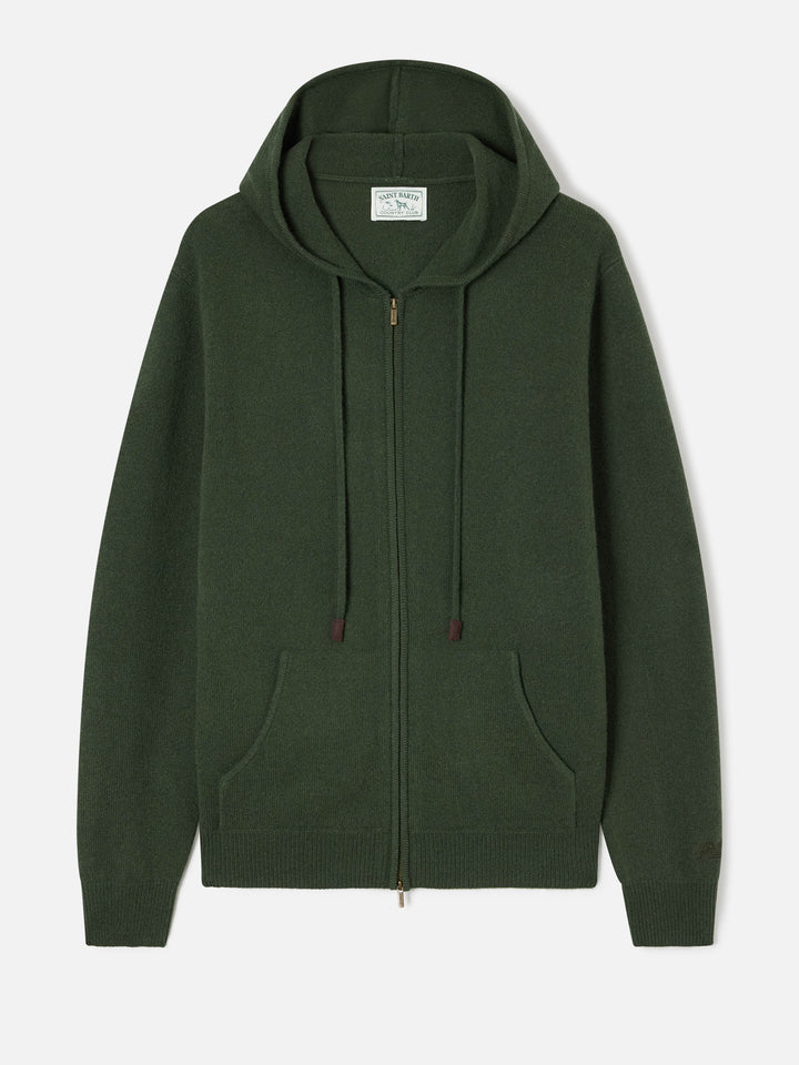 Notting Kapuzenstrickjacke aus Lammwolle in Military Green mit durchgehendem Reißverschluss 