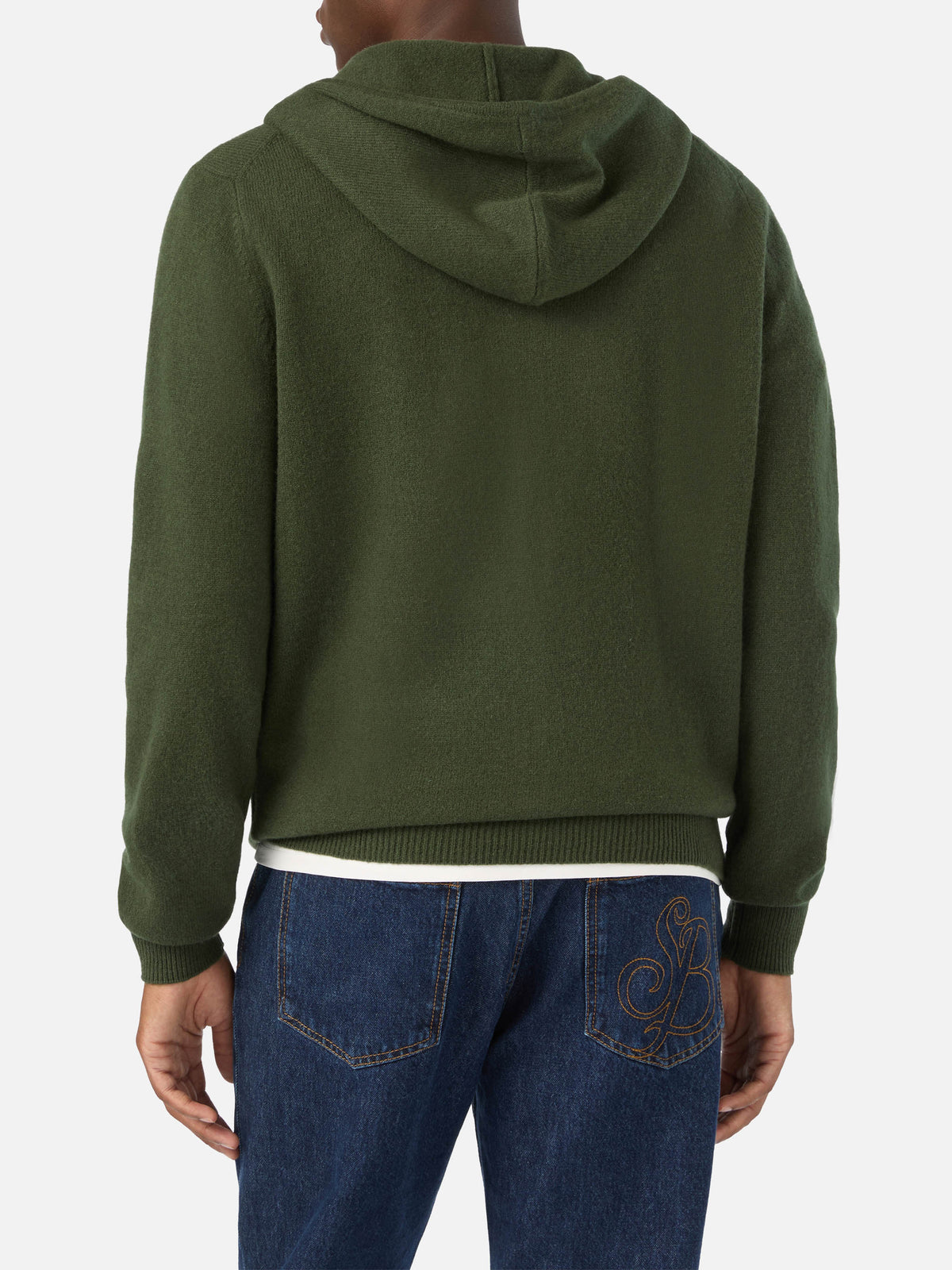 Knit à capuche en laine d'agneau Notting vert militaire avec fermeture zippée intégrale 